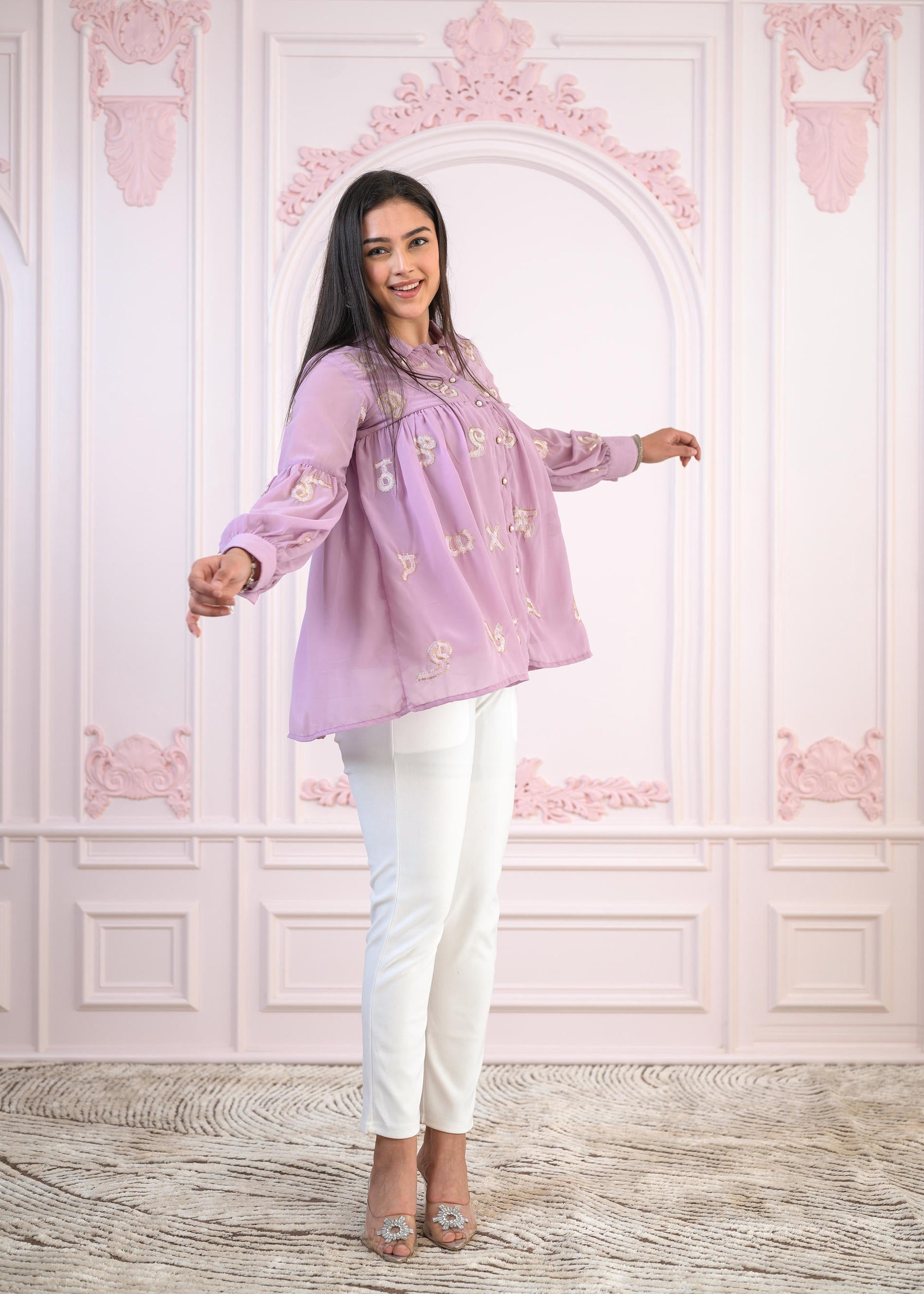 Lavender Embroidered Cotton Tunic Kurta | DesiQlo