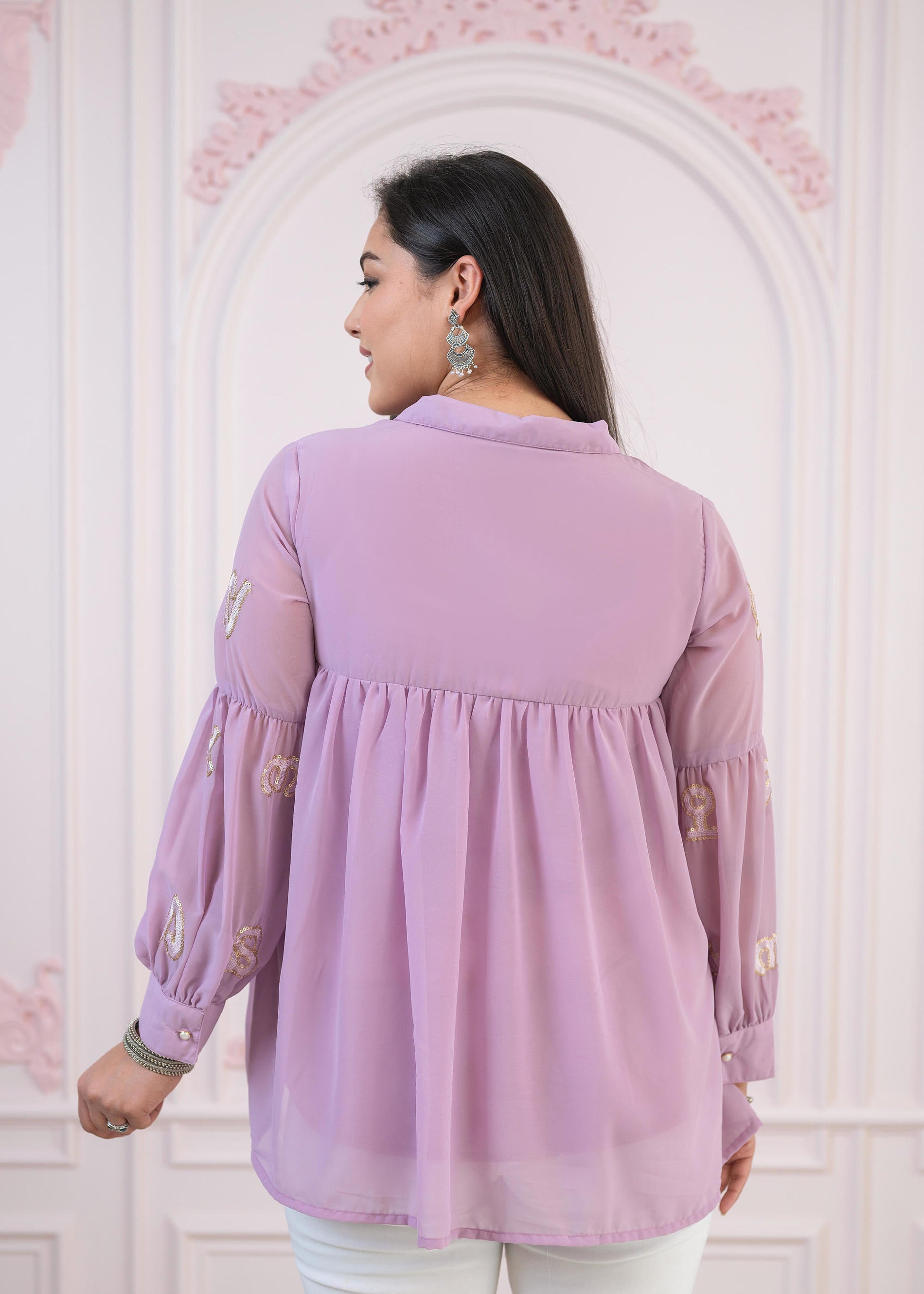 Lavender Embroidered Cotton Tunic Kurta | DesiQlo