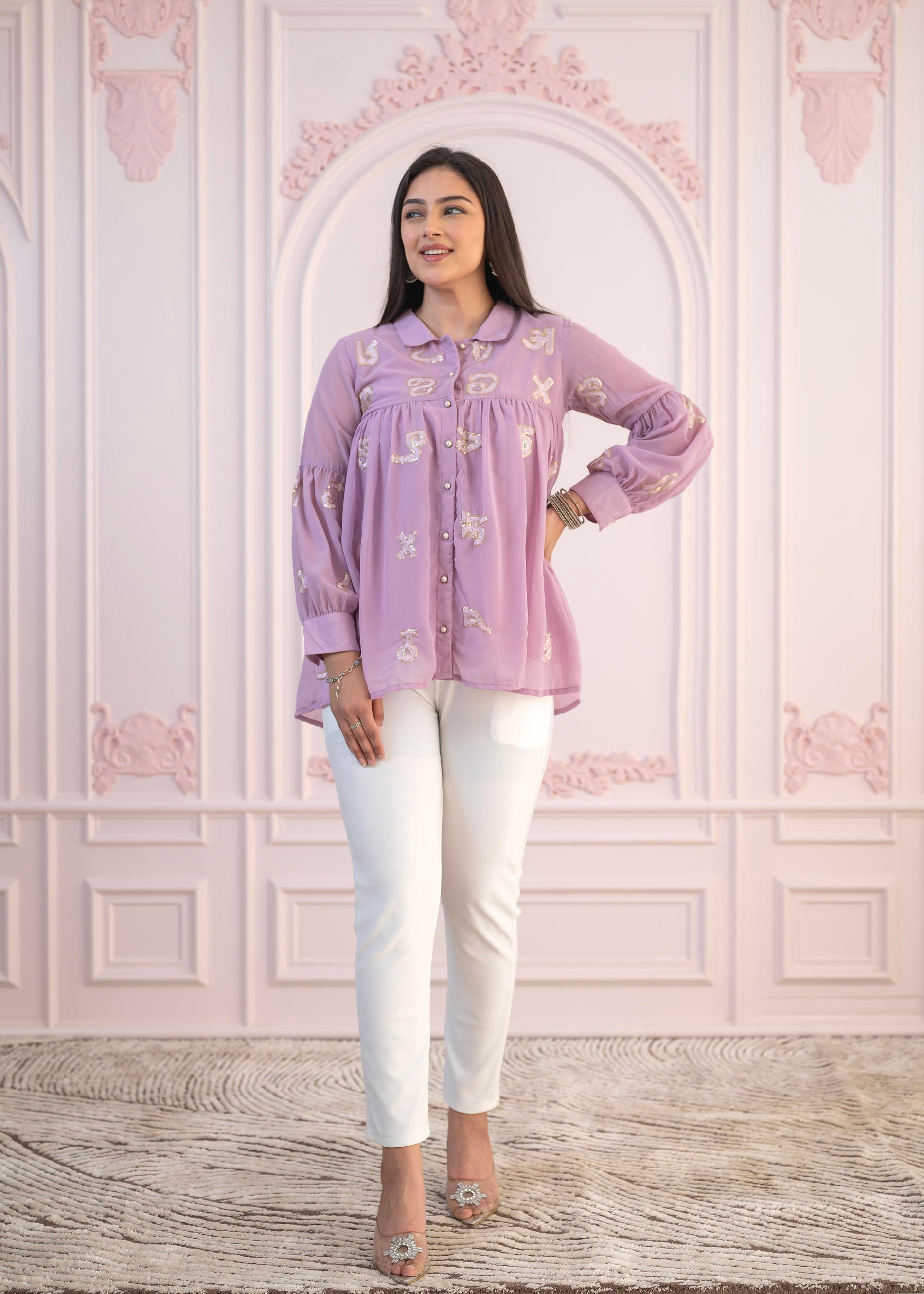 Lavender Embroidered Cotton Tunic Kurta | DesiQlo