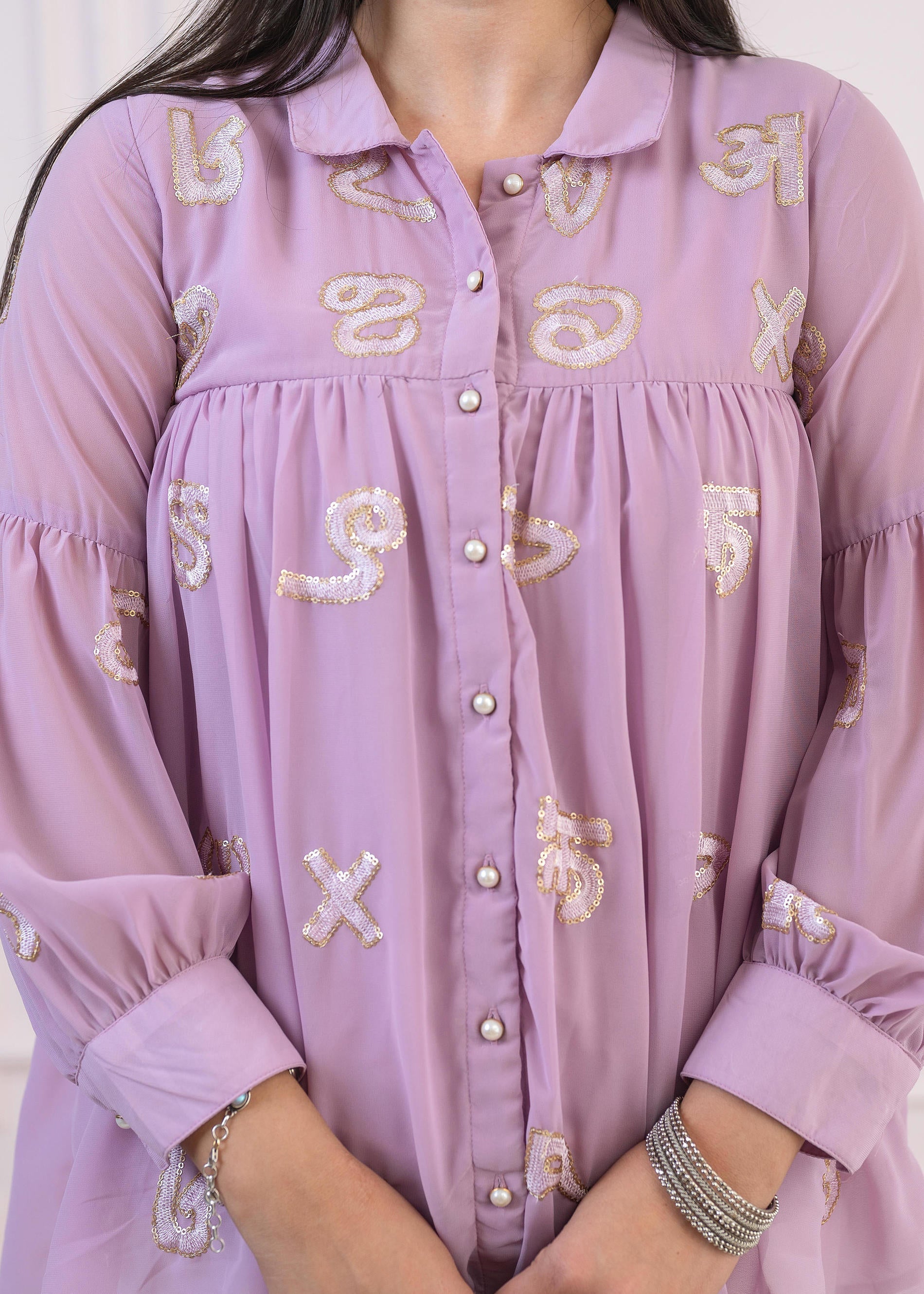 Lavender Embroidered Cotton Tunic Kurta | DesiQlo