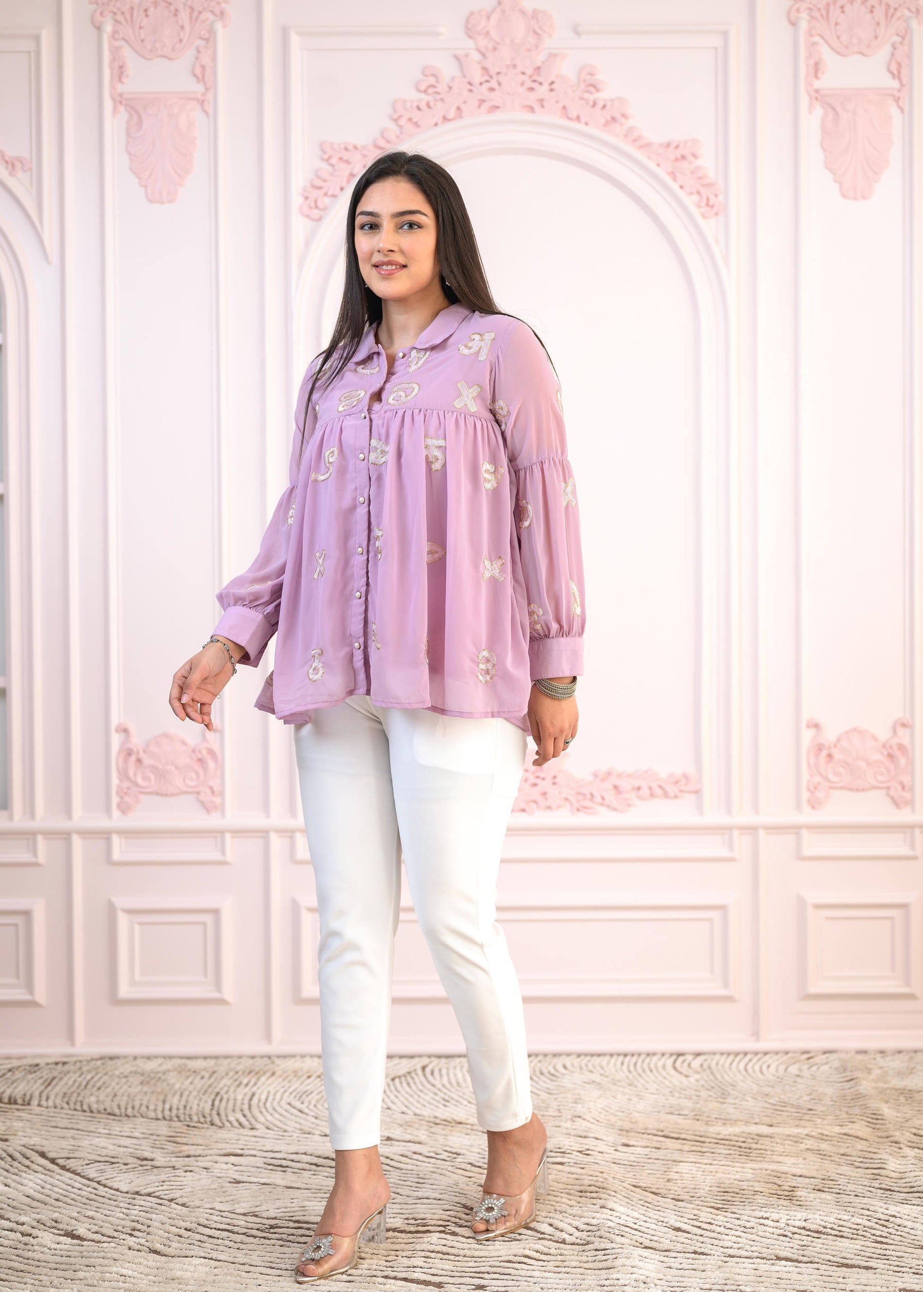 Lavender Embroidered Cotton Tunic Kurta | DesiQlo