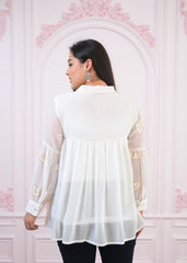 White embroiderd and sequince tunic with buttons