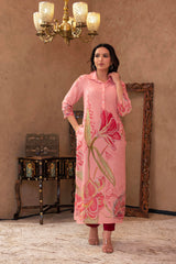 Pink Floral Printed Viscose Kurta with Button Detailing-P1330PINK
