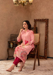 Pink Floral Printed Viscose Kurta with Button Detailing-P1330PINK