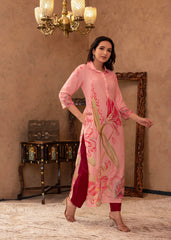 Pink Floral Printed Viscose Kurta with Button Detailing-P1330PINK