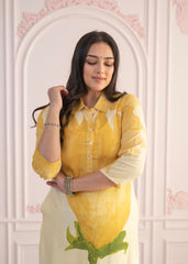 Yellow Floral Printed Viscose Kurta with Button Details-P1331YELLOW