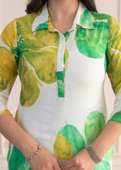 Green Floral Printed Viscose Kurta with Button Closure-P1333GREEN
