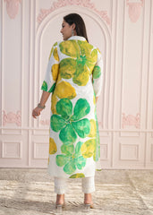Green Floral Printed Viscose Kurta with Button Closure-P1333GREEN
