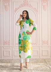 Green Floral Printed Viscose Kurta with Button Closure-P1333GREEN