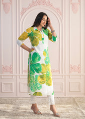 Green Floral Printed Viscose Kurta with Button Closure-P1333GREEN