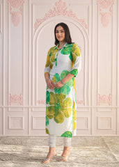 Green Floral Printed Viscose Kurta with Button Closure-P1333GREEN