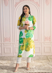 Green Floral Printed Viscose Kurta with Button Closure-P1333GREEN