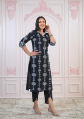 Black Cotton Slub Embroidered Kurta-Pant Set with Thread Work & Cotton Lace