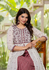 Cotton Fit & Flare Layered Dress with Thread Work & Buttons