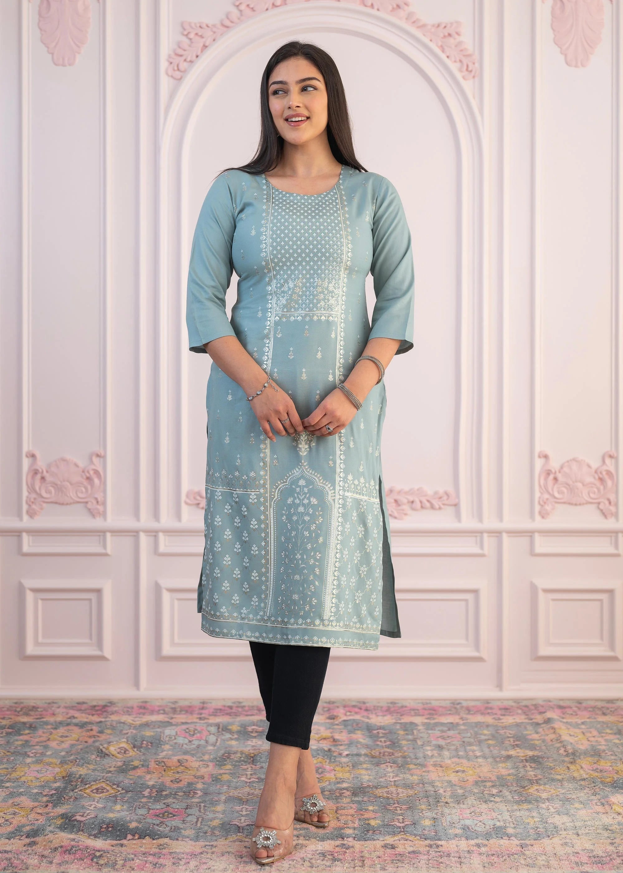Mint Printed Indian Kurta | Viscose Kurtas for Women
