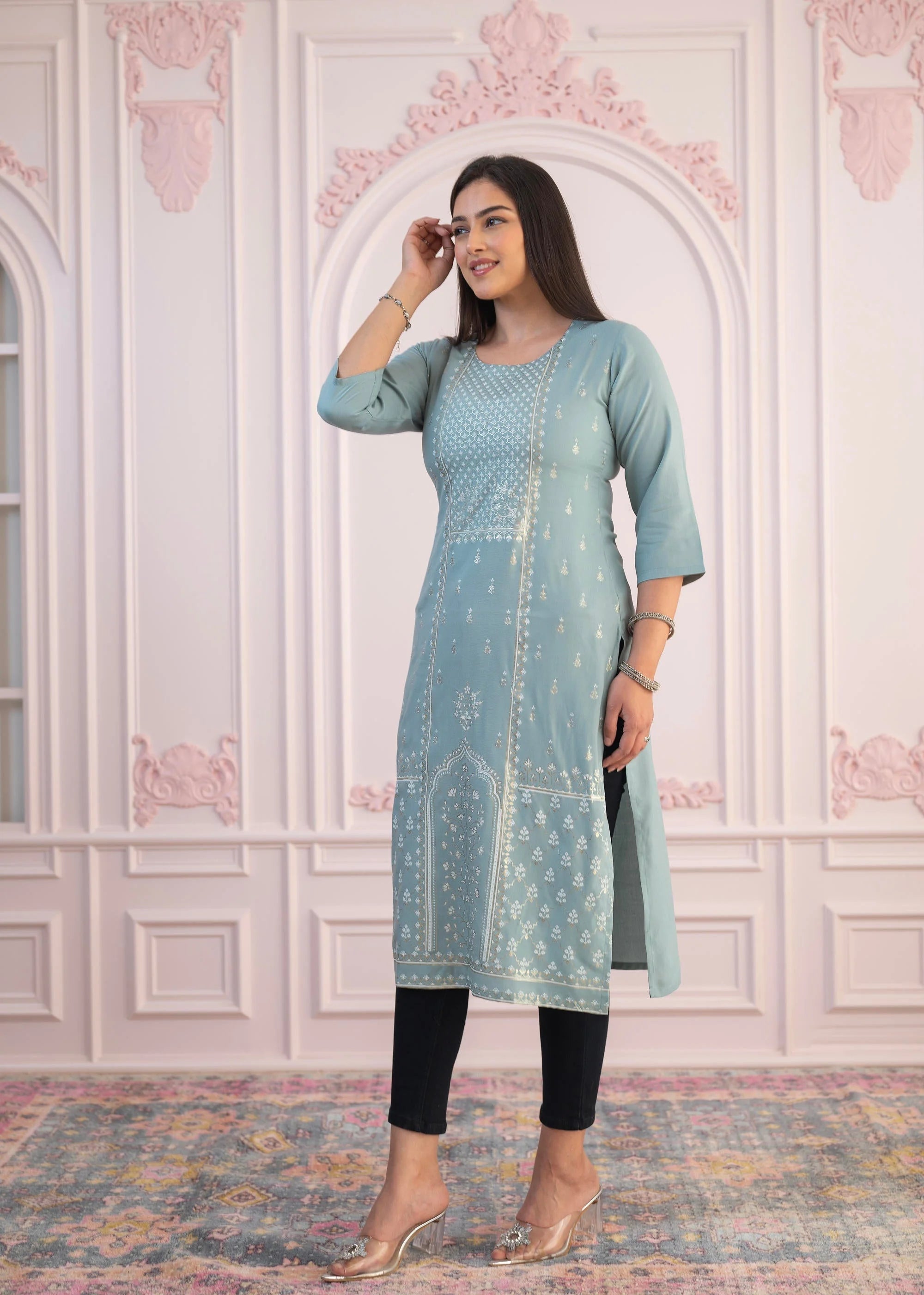 Mint Printed Indian Kurta | Viscose Kurtas for Women