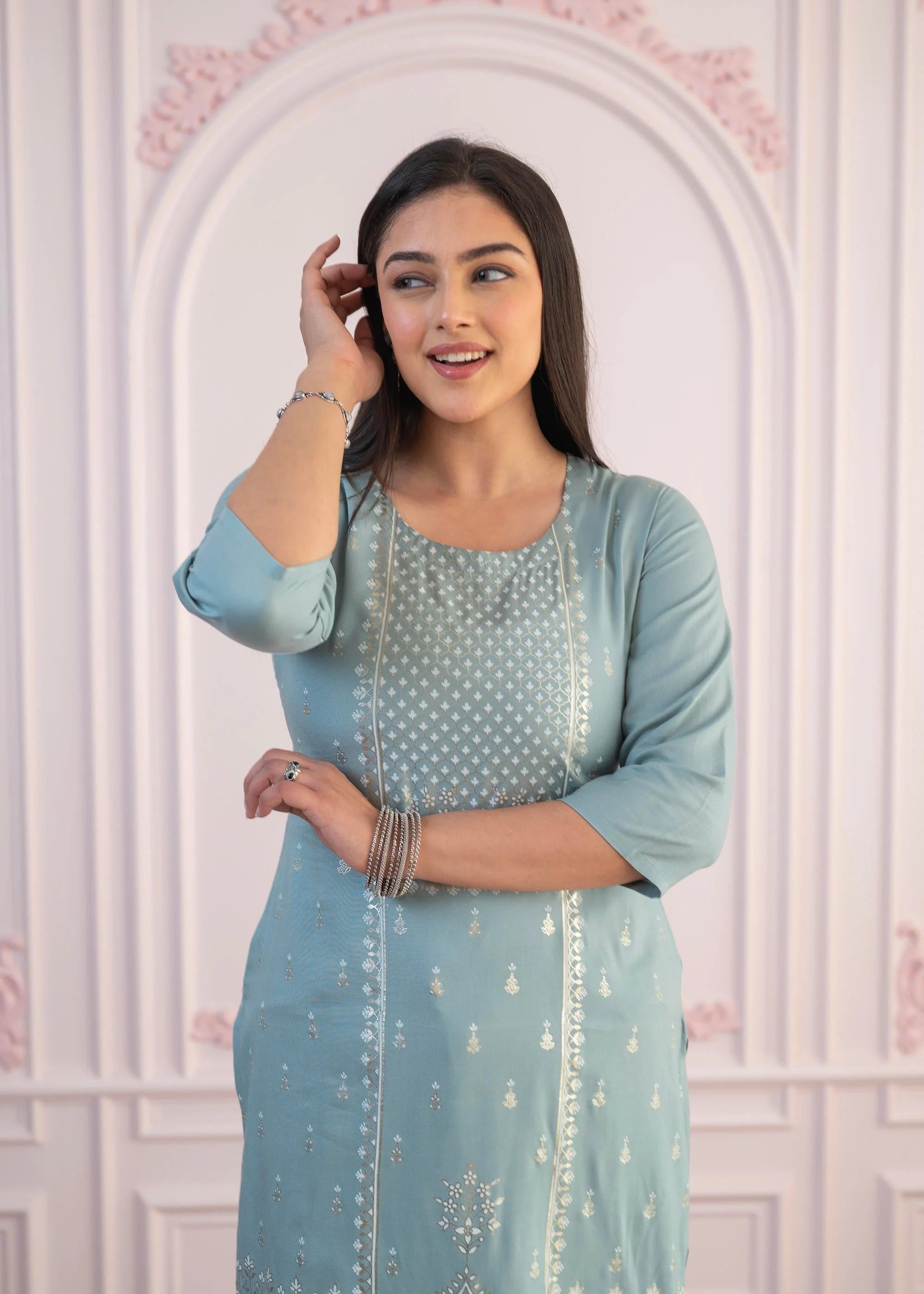 Mint Printed Indian Kurta | Viscose Kurtas for Women