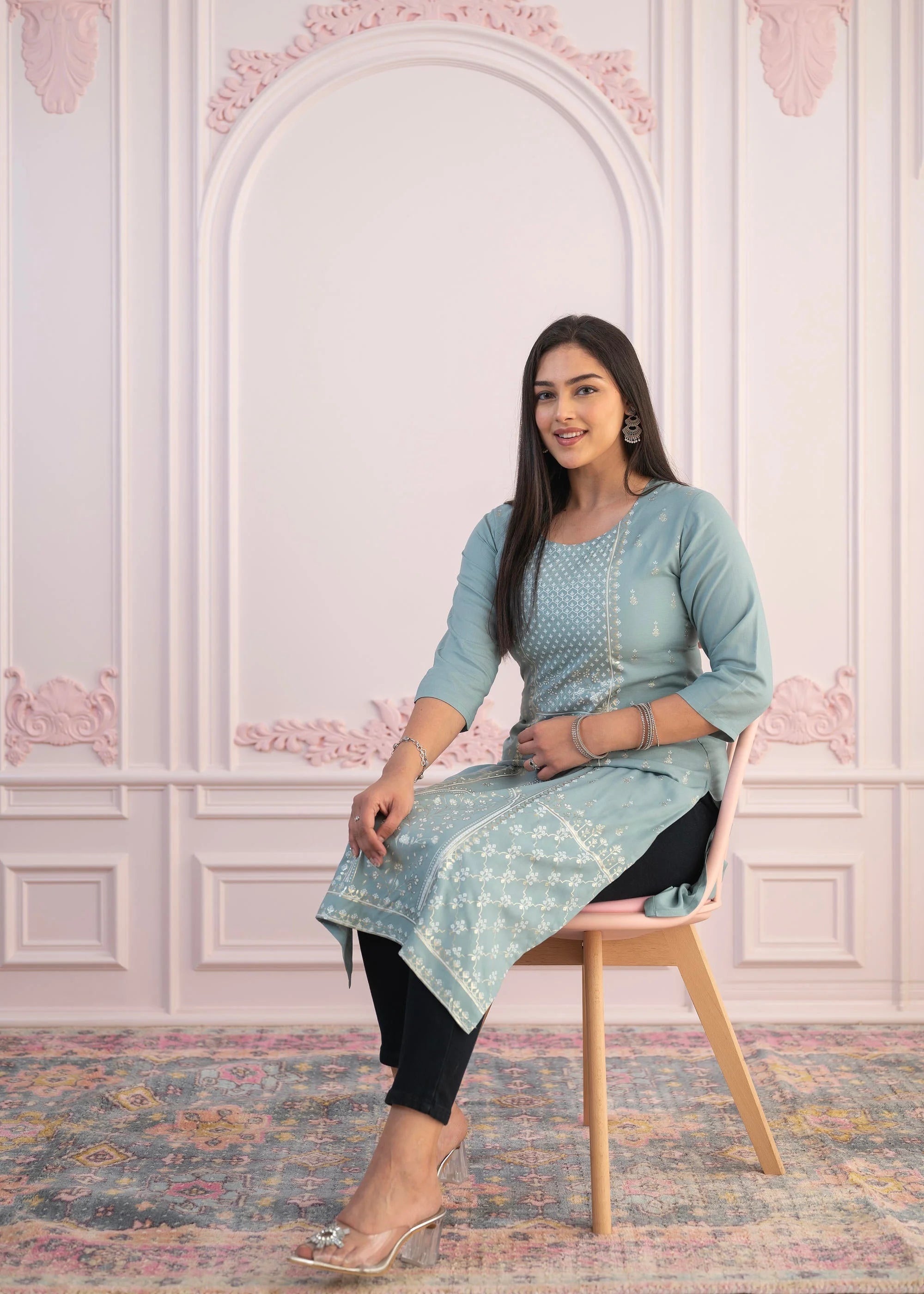 Mint Printed Indian Kurta | Viscose Kurtas for Women