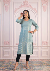 Mint Printed Viscose Straight Fit Kurta-P1340MINTGREEN