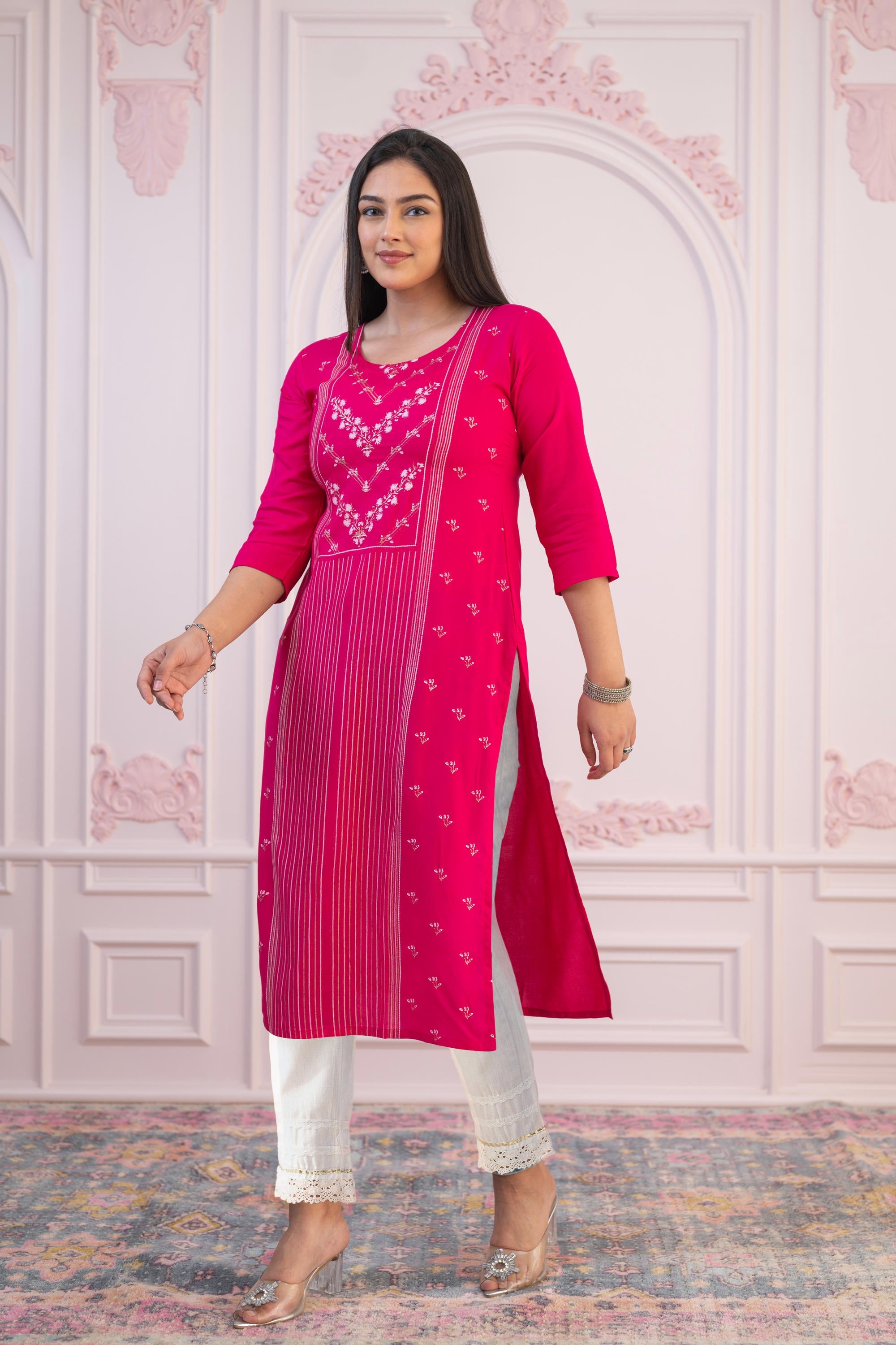 Fuchsia Printed Indian Kurta - Viscose Kurta for Women