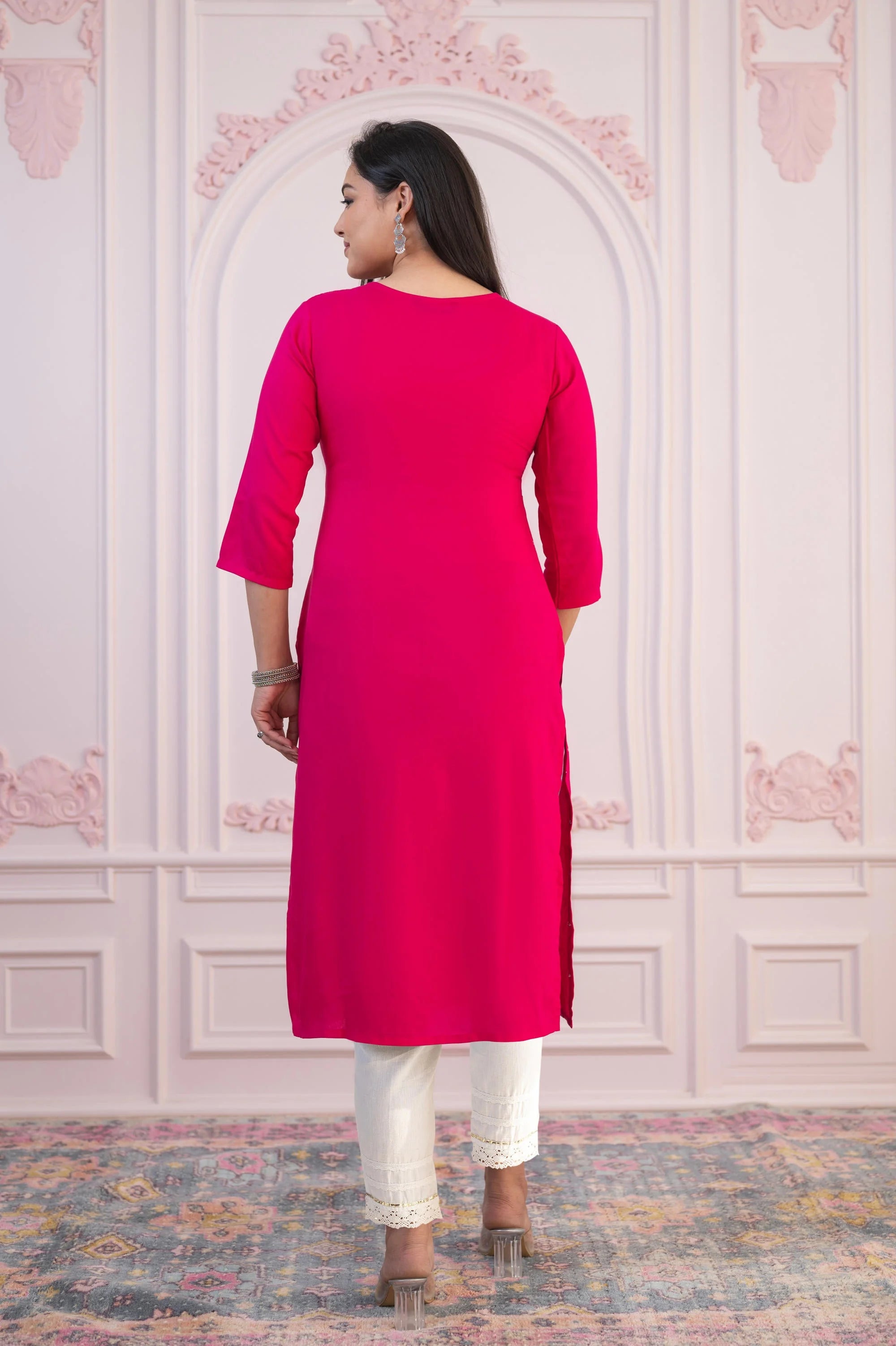 Fuchsia Printed Indian Kurta - Viscose Kurta for Women