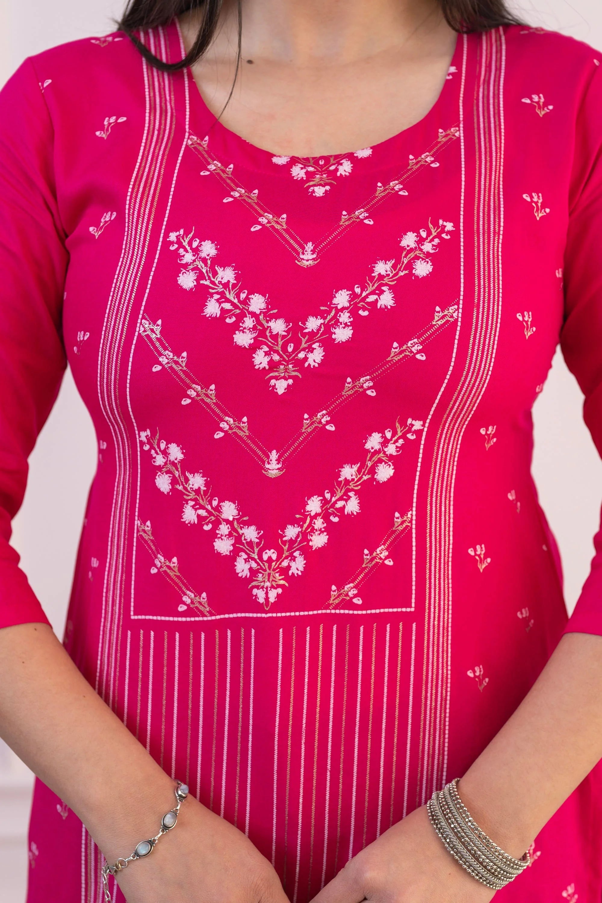 Fuchsia Printed Indian Kurta - Viscose Kurta for Women