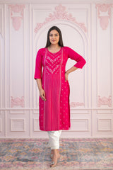 Fuchsia Printed Viscose Straight Fit Kurta with Round Neck-P1341FUSCHIA