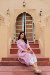 Pink Embroidered Viscose Kurta with Printed Cotton Pant-P1344PINK