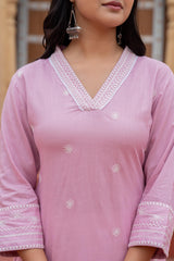 Pink Embroidered Viscose Kurta with Printed Cotton Pant-P1344PINK