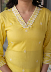 Yellow Embroidered Viscose Kurta with Printed Cotton Pant-P1344YELLOW