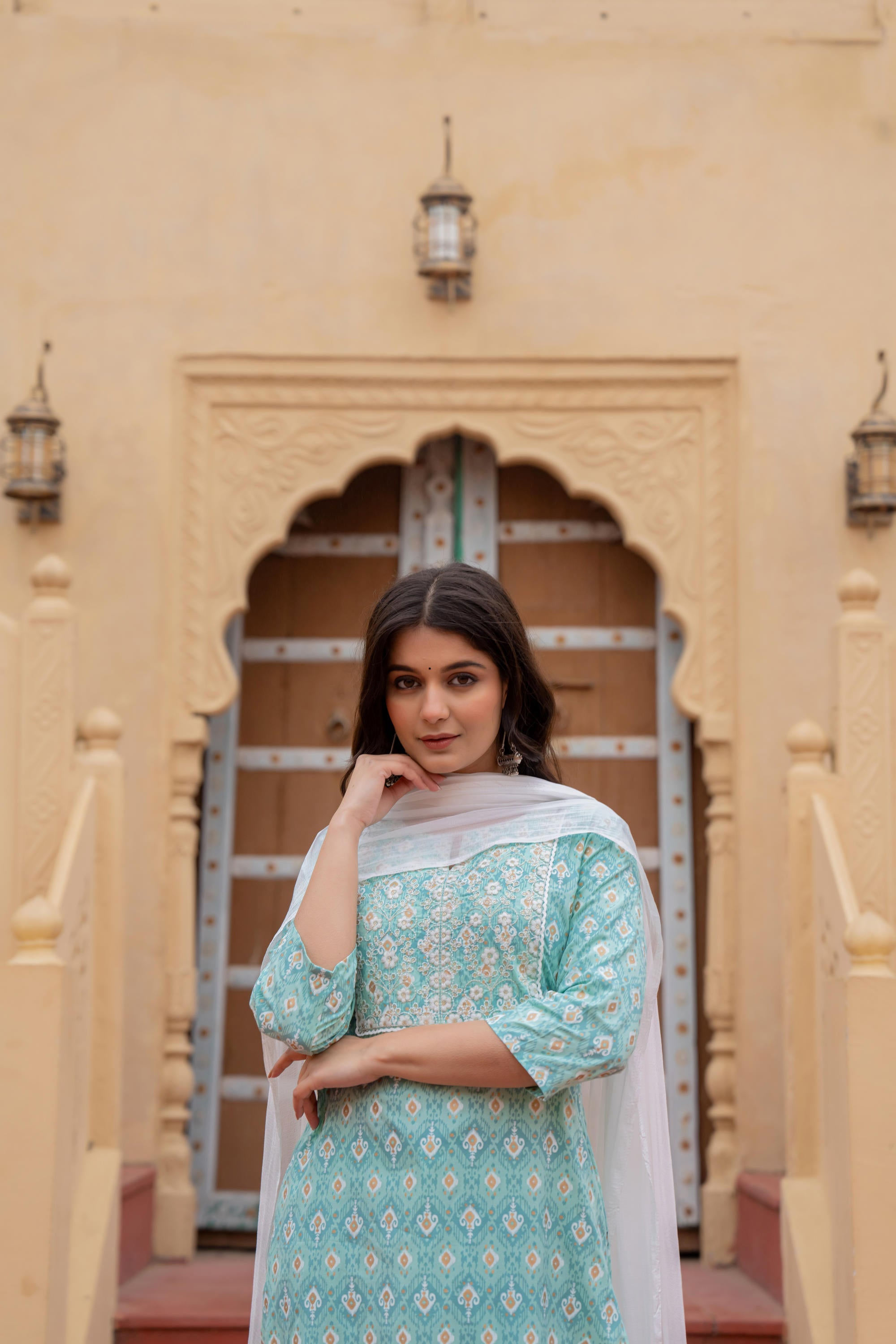 Light Blue Kurta Set: Viscose Ethnic Indian Salwar Kameez Suit...