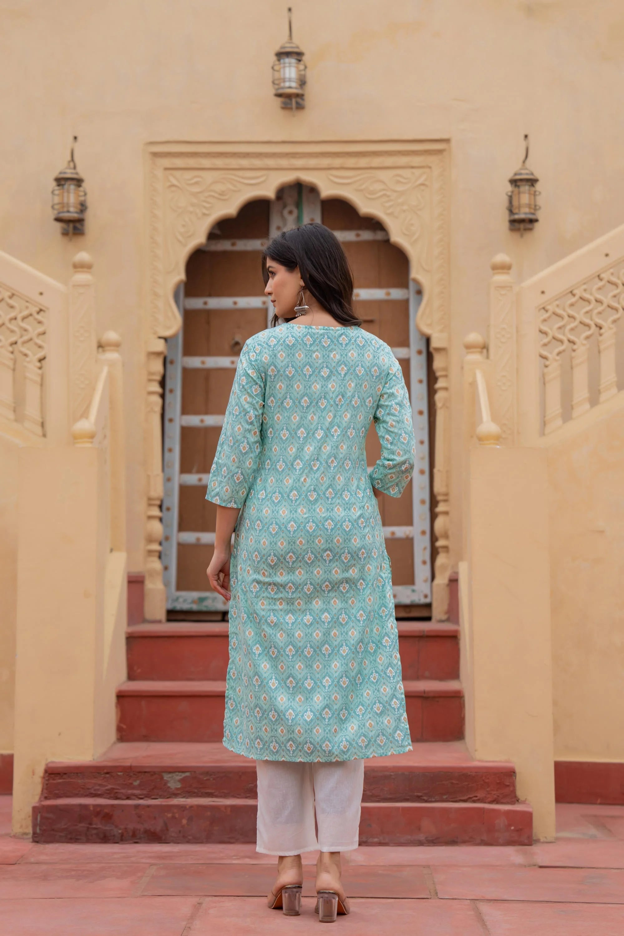 Light Blue Kurta Set: Viscose Ethnic Indian Salwar Kameez Suit...