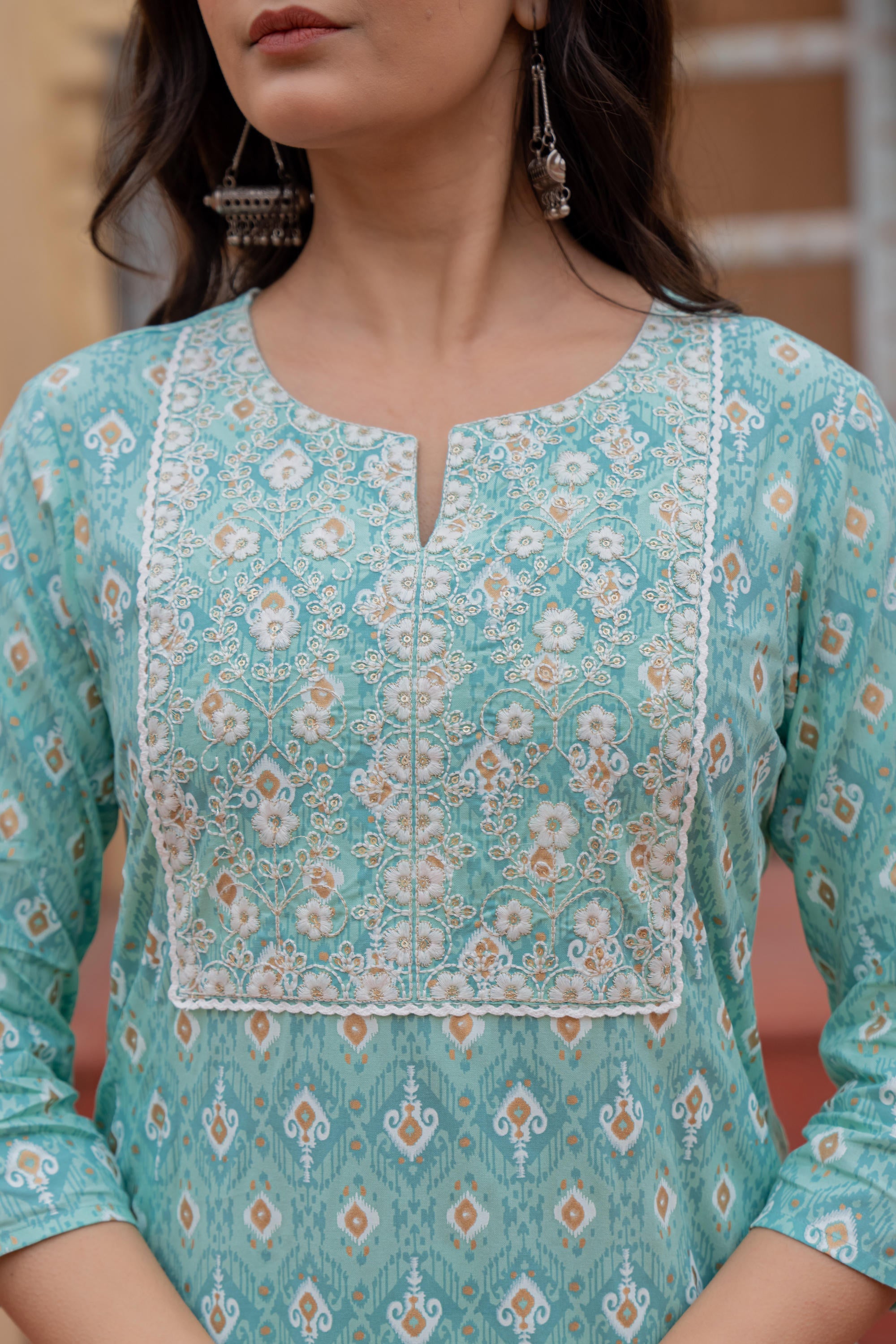 Light Blue Kurta Set: Viscose Ethnic Indian Salwar Kameez Suit...
