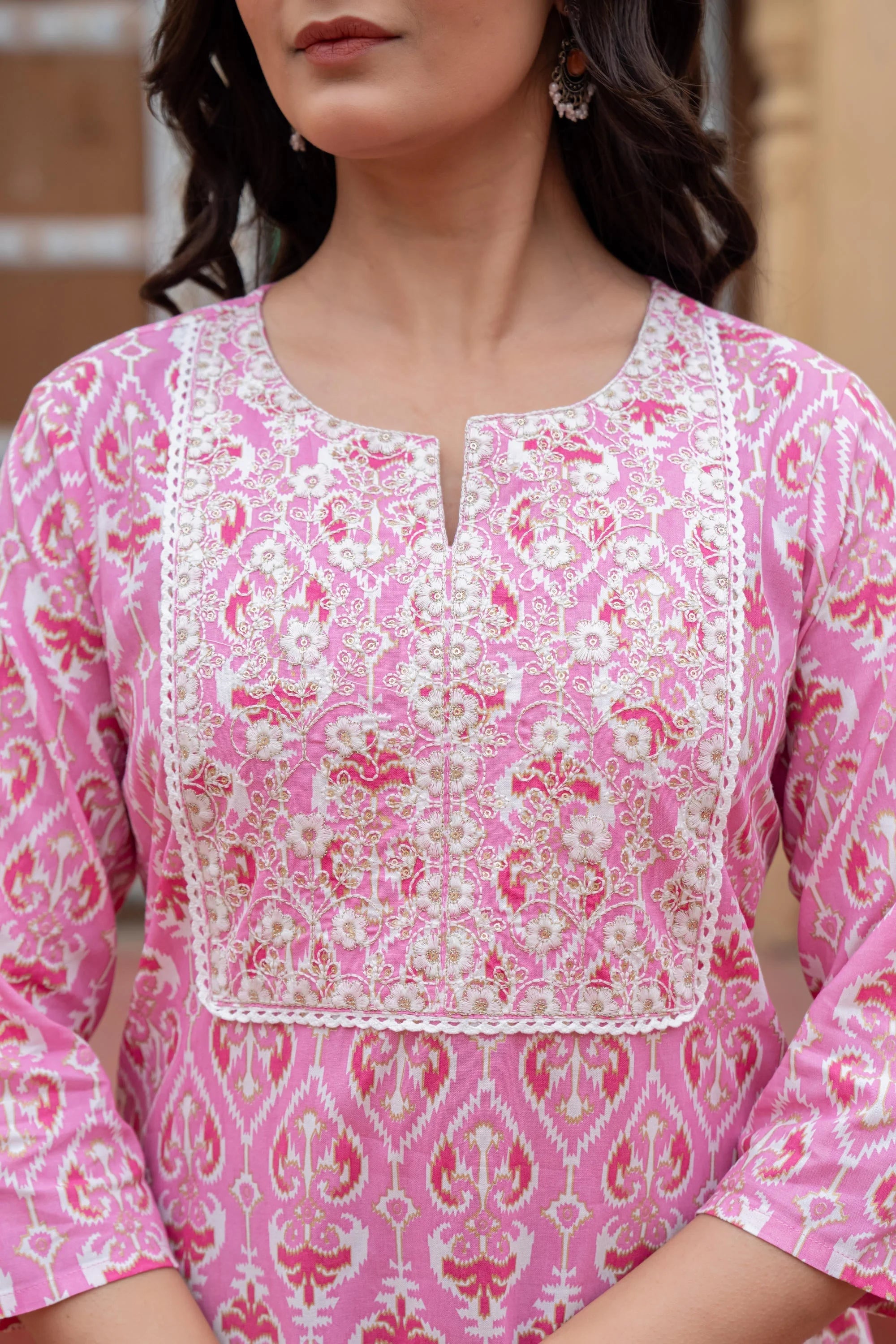 Pink Printed Kurta Set: Ethnic Viscose Indian Suit Set for Women