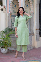 Sage Green Brocade Kurta-Pant & Dupatta Set with Sequins-P1348SAGEGREEN