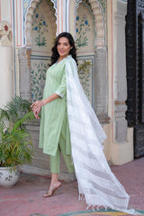 Sage Green Brocade Kurta-Pant & Dupatta Set with Sequins-P1348SAGEGREEN