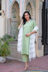 Sage Green Brocade Kurta-Pant & Dupatta Set with Sequins-P1348SAGEGREEN