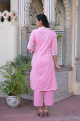 Pink Brocade Kurta-Pant & Dupatta Set with Sequins & Tassels-P1349PINK