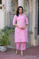 Pink Brocade Kurta-Pant & Dupatta Set with Sequins & Tassels-P1349PINK