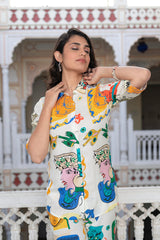 Multicolor Abstract Printed Co-ord Set in White Base-P1350MULTI