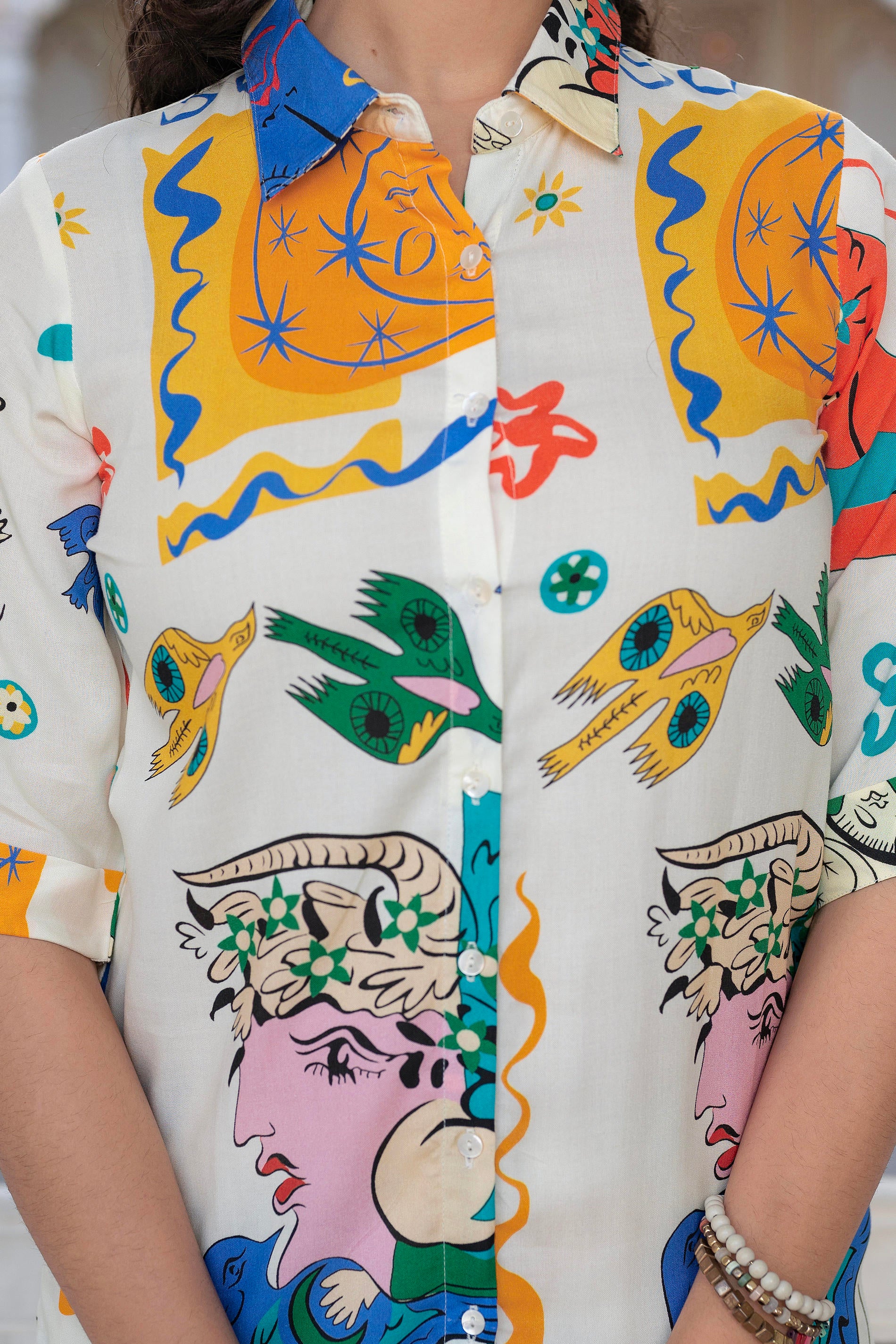 Multicolor Abstract Printed Co-ord Set in White Base-P1350MULTI