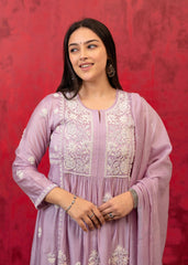 Lavender Embroidered Floral Chanderi Kurta with Palazzo & Dupatta-P1363LAVENDER