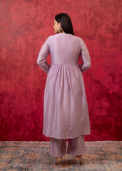 Lavender Embroidered Floral Chanderi Kurta with Palazzo & Dupatta-P1363LAVENDER