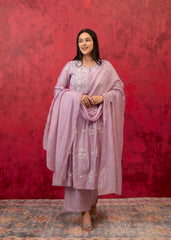 Lavender Embroidered Floral Chanderi Kurta with Palazzo & Dupatta-P1363LAVENDER