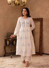 Off-White Chanderi Floral Embroidered Kurta with Palazzo, Dupatta & Bead Work-P1363OFFWHITE