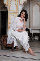 Off-White Chanderi Kurta with Bead Work & Thread Detailing-P1365OFFWHITE