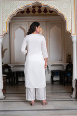 Off-White Chanderi Kurta with Bead Work & Thread Detailing-P1365OFFWHITE
