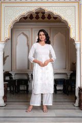 Off-White Chanderi Kurta with Bead Work & Thread Detailing-P1365OFFWHITE