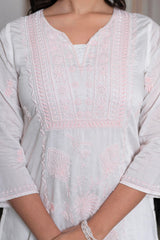 Off-White Chanderi Kurta with Bead Work & Thread Detailing-P1365OFFWHITE