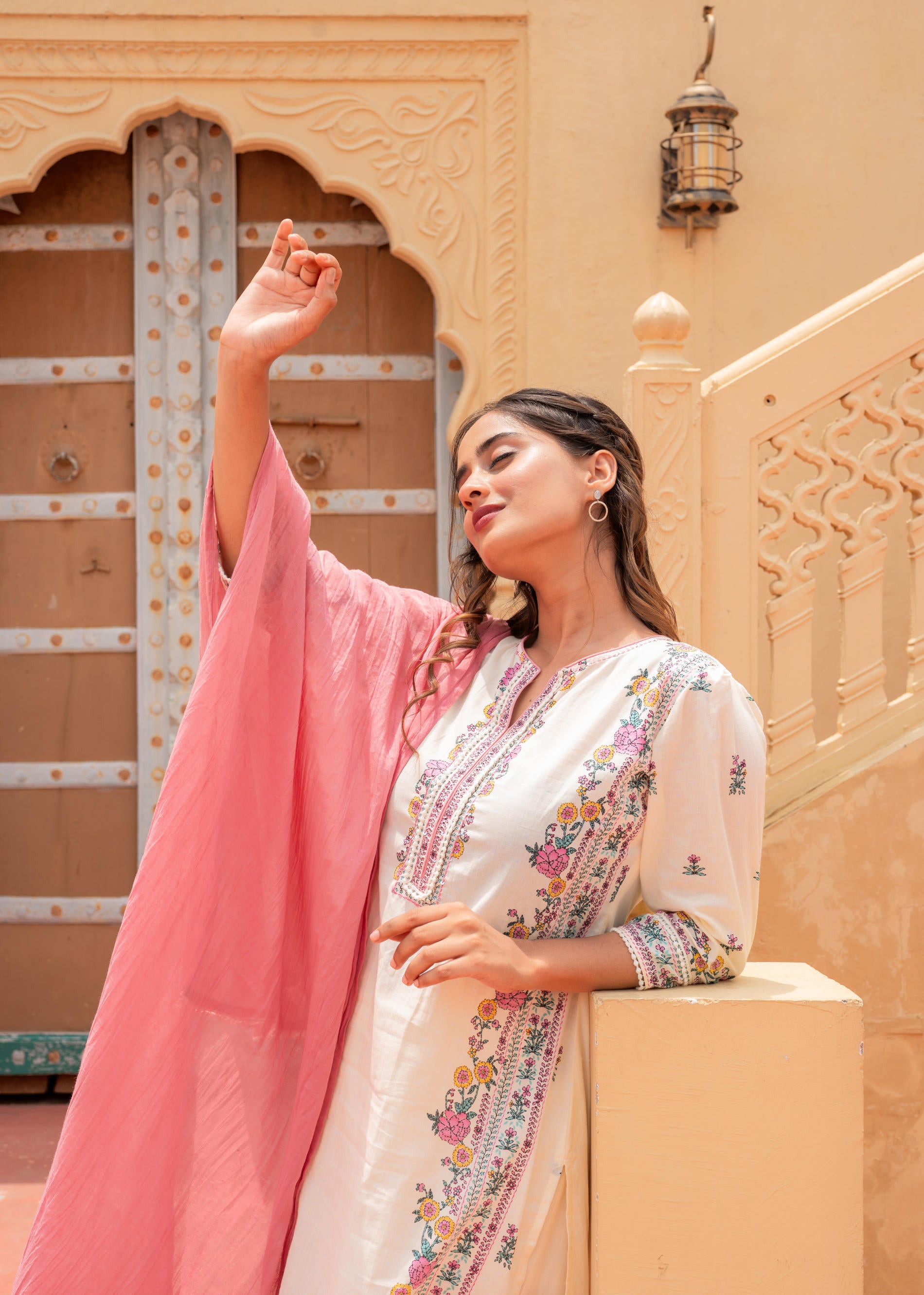 Soft Pastel Floral Printed Ivory Kurti Set-P1398IVORY